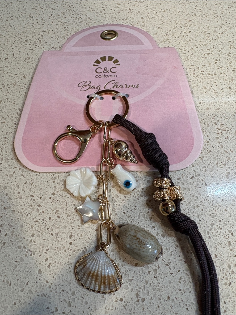 C&C California Pink Shell & Tassel Charm Keychain/Bag Charm